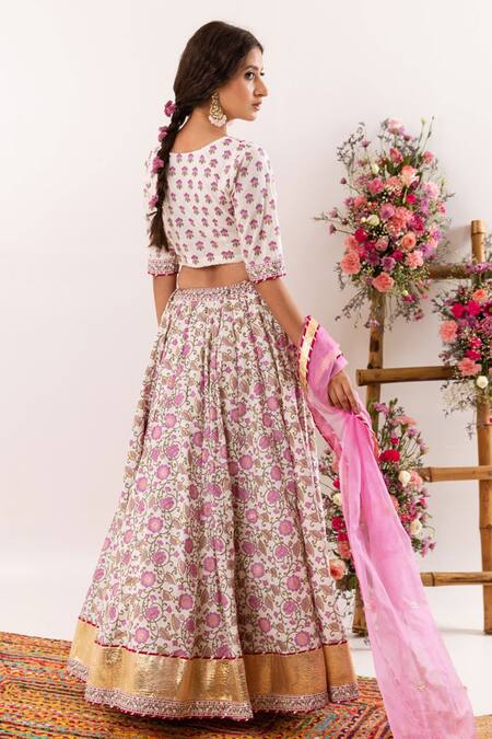 Shop_Rivaaj Clothing_Purple Floret Print Lehenga Set _at_Aza_Fashions