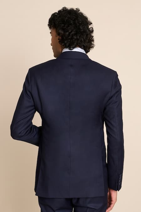 Shop_Gargee Designers_Blue Polyester, Viscose Notch Lapel Blazer Set _at_Aza_Fashions