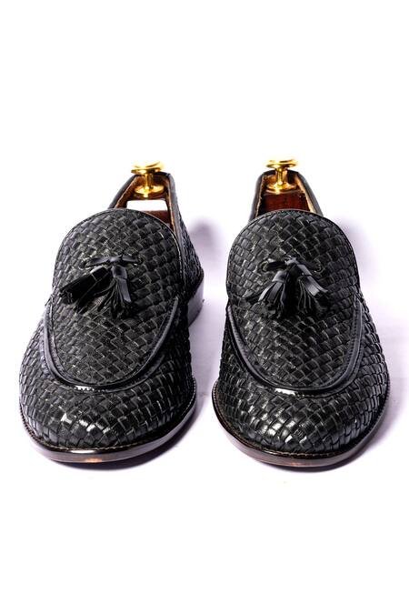 Artimen Black Leather Brassel Woven Shoes  2