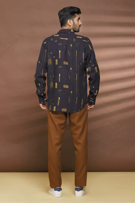 Shop Linen Bloom Multi Color 100% Linen Striped Strokes Print Metallic Shirt at Aza Fashions Shop_Linen Bloom_Multi Color 100% Linen Striped Strokes Print Metallic Shirt _at_Aza_Fashions