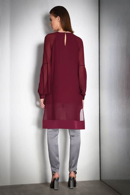 Shop Rohit Gandhi + Rahul Khanna Maroon Polyester Embellishment Bugle Beads Round Embroidered Top at Aza Fashions Shop_Rohit Gandhi + Rahul Khanna_Maroon Polyester Embellishment Bugle Beads Round Embroidered Top _at_Aza_Fashions