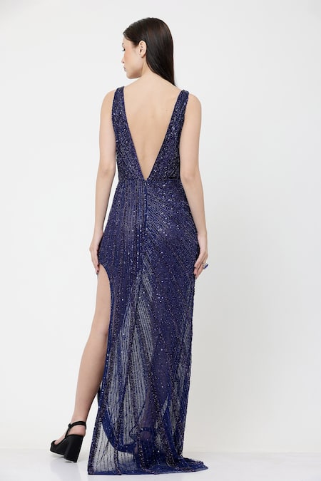 Ambrosia Side Slit Hand Embellished Gown 