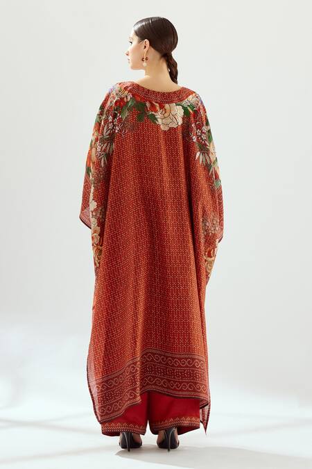 Shop Rajdeep Ranawat Orange Silk Embroidery Round Neck Ichika Geometric And Floral Pattern Tunic at Aza Fashions Shop_Rajdeep Ranawat_Orange Silk Embroidery Round Neck Ichika Geometric And Floral Pattern Tunic_at_Aza_Fashions