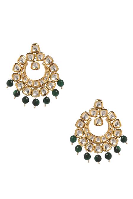 Minaki_Green Stones Kundan Embellished Chandbalis _Online_at_Aza_Fashions