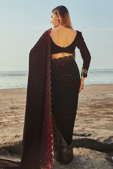Monk & Mei By Sonia Anand Embroidered Pre- Draped Saree With Blouse 