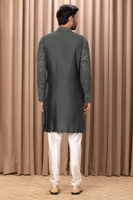 Shop Ankit V Kapoor Green Georgette, Cotton Sequins Aftaab Thread Embroidered Kurta Set at Aza Fashions Shop_Ankit V Kapoor_Green Georgette, Cotton Sequins Aftaab Thread Embroidered Kurta Set _at_Aza_Fashions