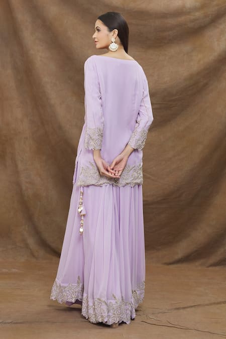 Kanj By Priyanka A Sakhuja Zari Embroidered Lilac Kurta Sharara Set 