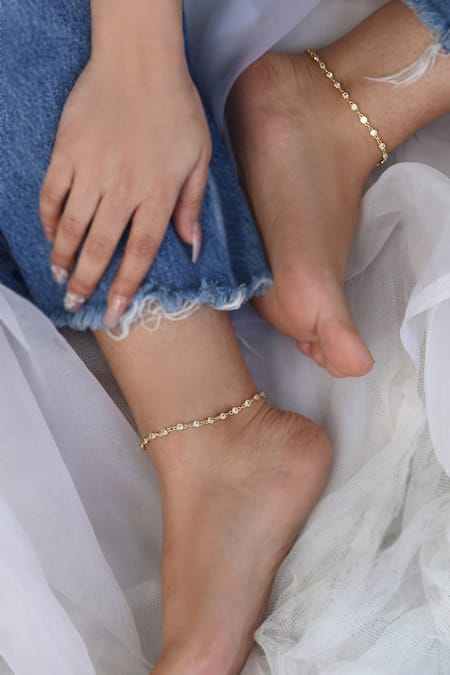 Shop Do Taara Gold Plated Crystals Anklets at Aza Fashions Shop_Do Taara_Gold Plated Crystals Anklets _at_Aza_Fashions
