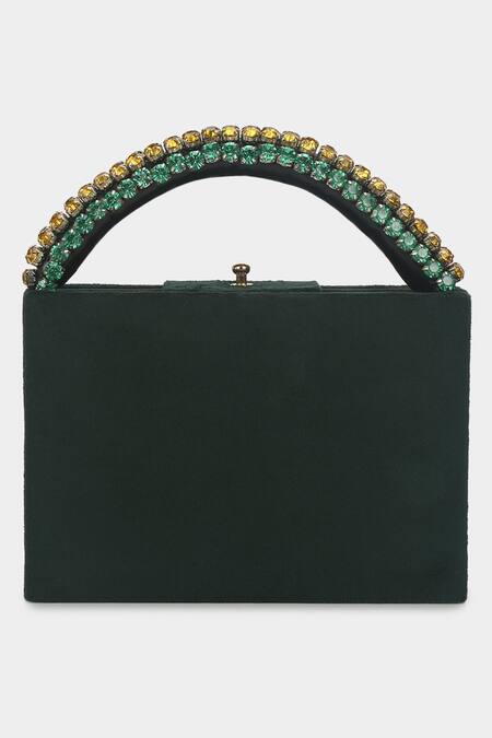 Shop Aanchal Sayal Green Stone Embroidered Emerald Box Bag at Aza Fashions Shop_Aanchal Sayal_Green Stone Embroidered Emerald Box Bag_at_Aza_Fashions