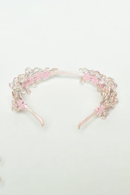 Shop_Choko_Pink Beads, Pearls Handmade Beaded Headband _at_Aza_Fashions