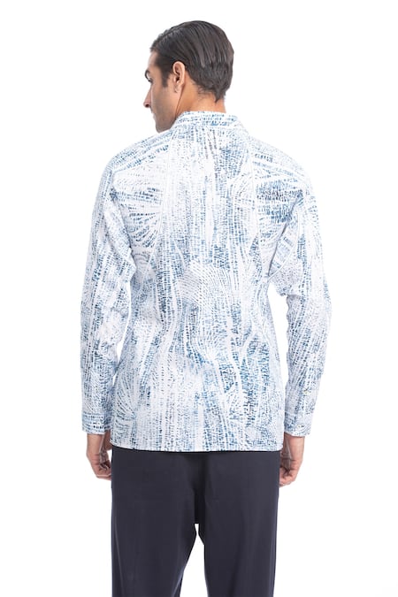Shop_Rohit Gandhi + Rahul Khanna_White Cotton Tropical Pattern Print Shirt _at_Aza_Fashions