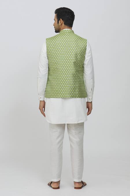 Shop Rng Safawala Green Brocade, Silk Embroidery Printed Jacket And Straight Kurta Set at Aza Fashions Shop_Rng Safawala_Green Brocade, Silk Embroidery Printed Jacket And Straight Kurta Set _at_Aza_Fashions