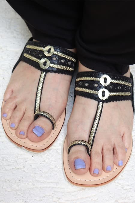 Sandalwali Lexie Braided Leather Kolhapuri Sandals 