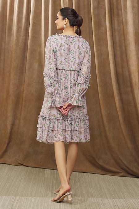 Shop_Bump Loving_Purple Viscose, Polyester Embroidery Boat Geogina Floral Print Maternity Dress _at_Aza_Fashions