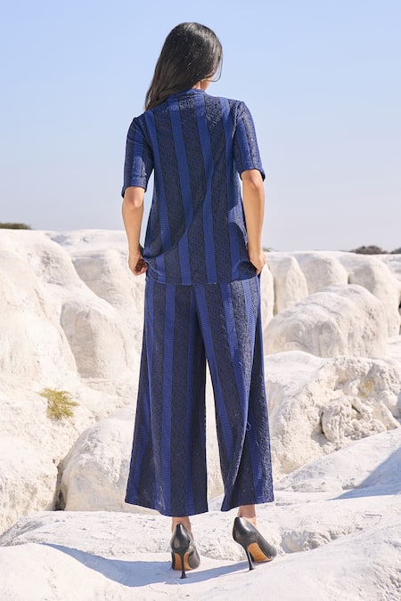 Shop Dash And Dot Blue Polyester Lace, Embroidery Pattern Pant Set at Aza Fashions Shop_Dash And Dot_Blue Polyester Lace, Embroidery Pattern Pant Set _at_Aza_Fashions