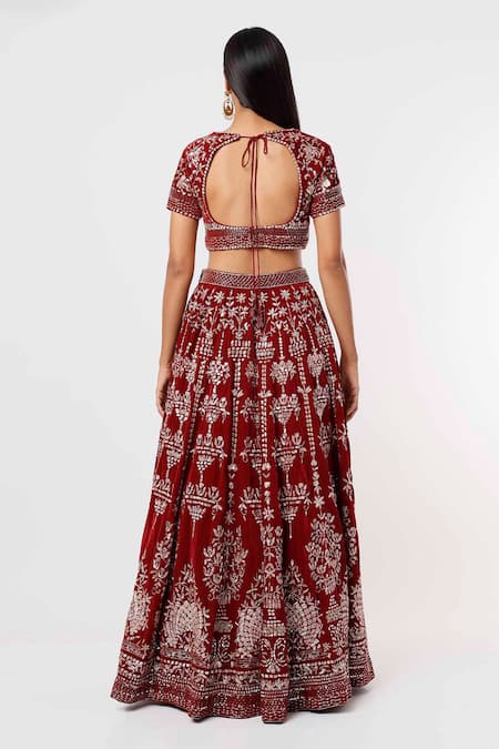 Mehak Murpana Floral Embroidered Velvet Bridal Lehenga Set 