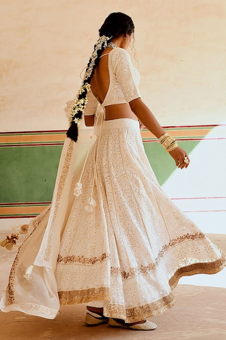 Karaj Jaipur Chikankari Embroidered Lehenga Set 