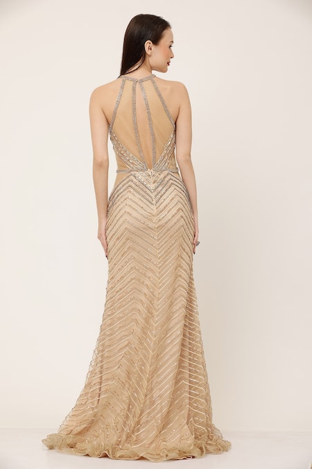 Ambrosia Chevron Pattern Hand Embellished Gown 