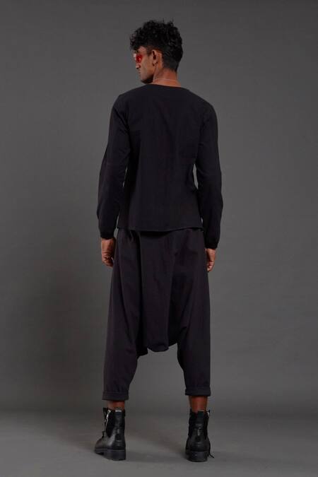 Shop_MATI_1_Black 100% Cotton Hand Woven T-shirt_at_Aza_Fashions