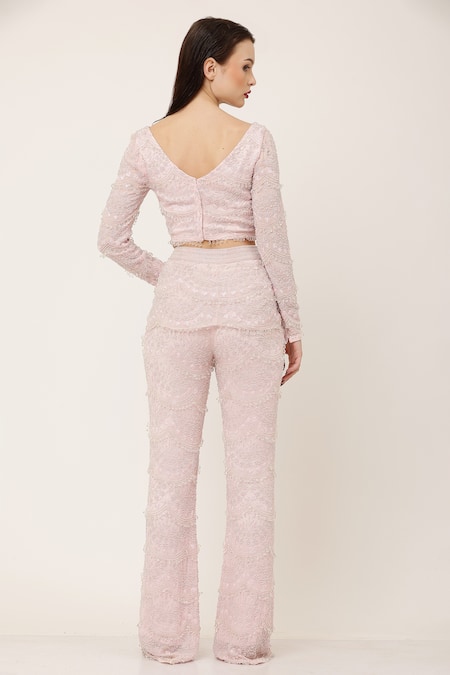 Ambrosia Hand Embellished Crop Top & Pant Set 