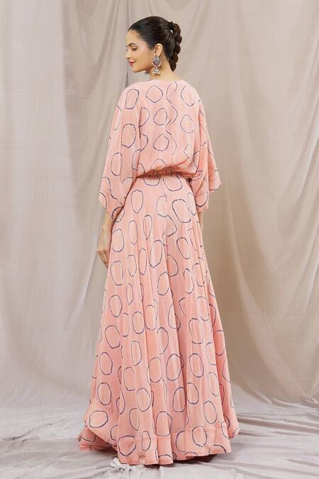 Shop Nupur Kanoi Pink Crepe Beads V-neck Abstract Circle Print Sharara And Top Set at Aza Fashions Shop_Nupur Kanoi_Pink Crepe Beads V-neck Abstract Circle Print Sharara And Top Set_at_Aza_Fashions