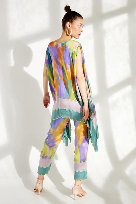 Shop Garima Bindal Multi Color Pure Modal Satin Printed Abstract V Neck Candy Kaftan And Pant Set at Aza Fashions Shop_Garima Bindal_Multi Color Pure Modal Satin Printed Abstract V Neck Candy Kaftan And Pant Set_at_Aza_Fashions