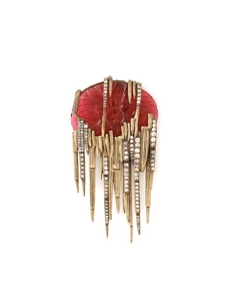 Shop Cosa Nostraa Gold Stones Dangler Embellished Brooch at Aza Fashions Shop_Cosa Nostraa_Gold Stones Dangler Embellished Brooch _at_Aza_Fashions