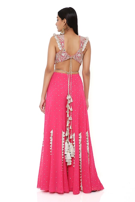 Payal Singhal Pink Georgette Embroidery Mukaish And Sequin Scoop Sleeveless Choli Sharara Set Online at Aza Fashions Payal Singhal_Pink Georgette Embroidery Mukaish And Sequin Scoop Sleeveless Choli Sharara Set _Online_at_Aza_Fashions