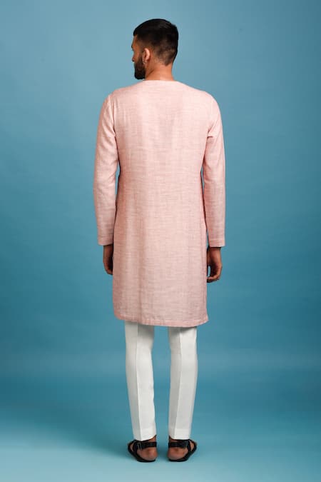 Shop_Chatenya Mittal_Pink Cotton Ombre Angrakha Kurta Set _at_Aza_Fashions