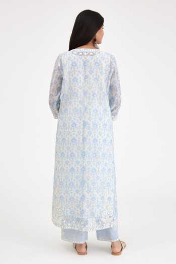 Shop Kora Blue , Satin, Chanderi Gota Patti, Ikat Printed Kurta Set at Aza Fashions Shop_Kora_Blue , Satin, Chanderi Gota Patti, Ikat Printed Kurta Set _at_Aza_Fashions