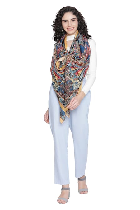 Shop Shingora Blue Printed Paisley Stole at Aza Fashions Shop_Shingora_Blue Printed Paisley Stole _at_Aza_Fashions