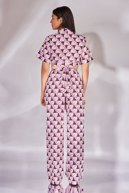Senren By Eshana Raut Geometric Print Cropped Shirt With Pant 