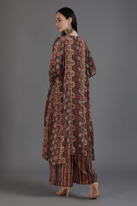 Shop Preeti S Kapoor Orange Crepe Tassels, Chains Round Hoor Honeycomb Floral Print Jacket Pant Set at Aza Fashions Shop_Preeti S Kapoor_Orange Crepe Tassels, Chains Round Hoor Honeycomb Floral Print Jacket Pant Set_at_Aza_Fashions