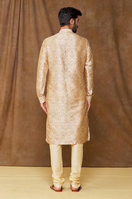 Shop Arihant Rai Sinha Cream Chanderi Silk Embroidery Flower Print Kurta And Metallic Churidar Set at Aza Fashions Shop_Arihant Rai Sinha_Cream Chanderi Silk Embroidery Flower Print Kurta And Metallic Churidar Set_at_Aza_Fashions