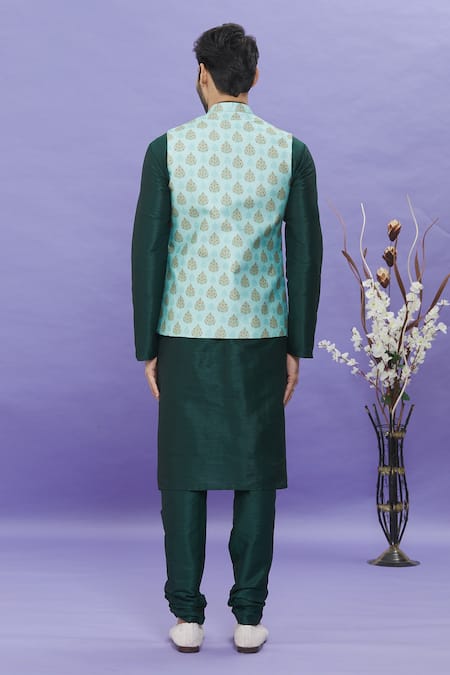 Shop Arihant Rai Sinha Green Silk, Brocade Embroidery Floral Printed Bundi at Aza Fashions Shop_Arihant Rai Sinha_Green Silk, Brocade Embroidery Floral Printed Bundi _at_Aza_Fashions