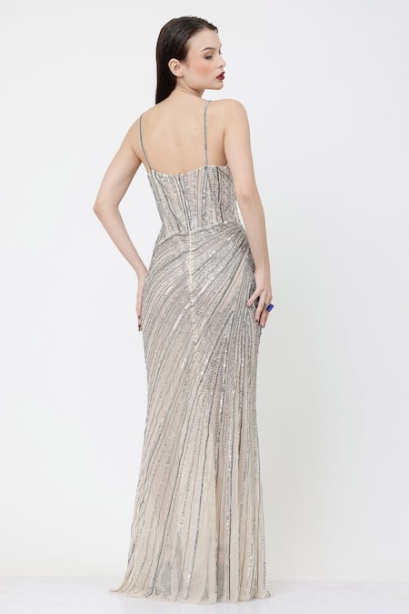 Ambrosia Hand Embellished Side Slit Gown 