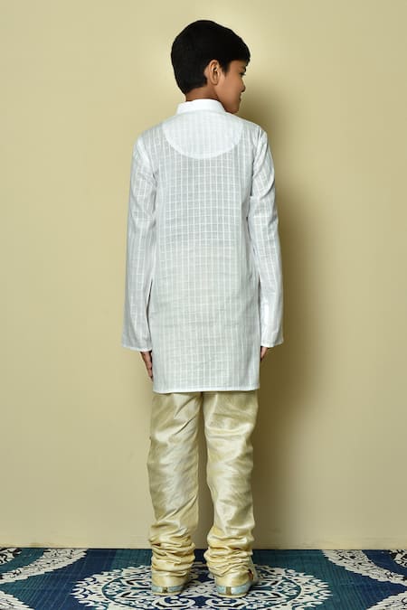 Shop_Petite Pomme_White Cotton Checkered Kurta And Beige Churidar Set _at_Aza_Fashions