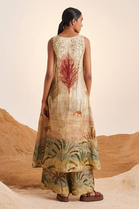 Shop Cord Beige Linen Scoop Neck Printed Tunic And Flared Pant Set at Aza Fashions Shop_Cord_Beige Linen Scoop Neck Printed Tunic And Flared Pant Set_at_Aza_Fashions