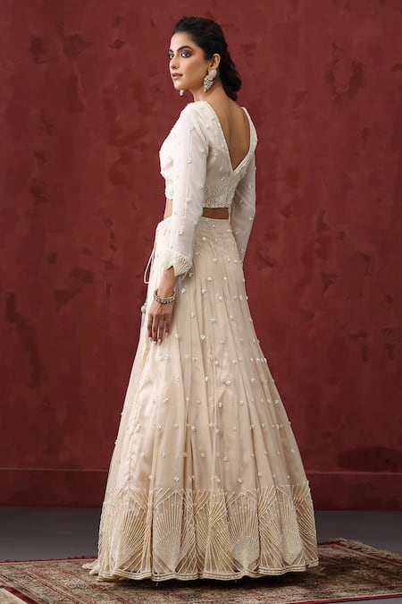 Shop_Minaki_Off White Organza, Net, Crepe Cut Work, Art Deco Embroidered Bridal Lehenga Set _at_Aza_Fashions