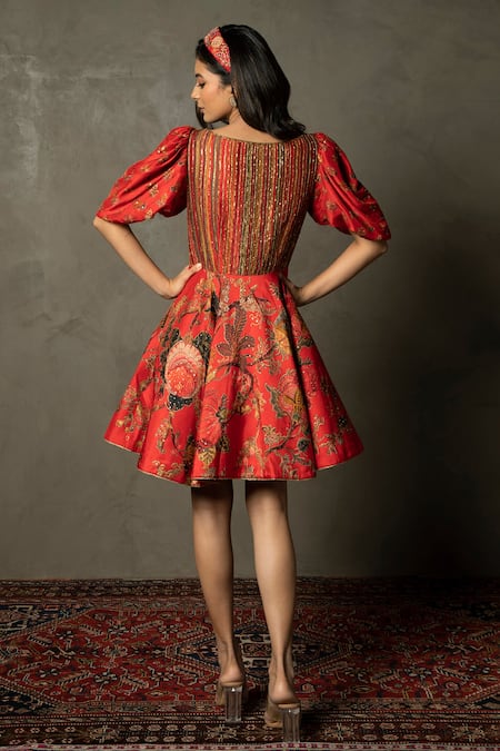 RI.Ritu Kumar Romantic Flower Zardozi Embroidered Dress 