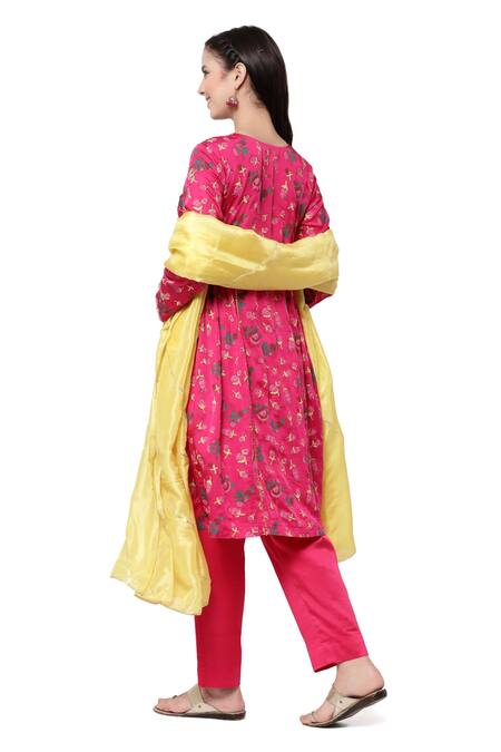 Shop Shetab Kazmi Pink Modal Satin Floral, Gota Patti Round Neck Tulip Print Kurta Set at Aza Fashions Shop_Shetab Kazmi_Pink Modal Satin Floral, Gota Patti Round Neck Tulip Print Kurta Set _at_Aza_Fashions