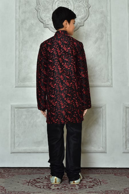 Shop Petite Pomme Black Silk Embroidery Floral Paisley Kurta at Aza Fashions Shop_Petite Pomme_Black Silk Embroidery Floral Paisley Kurta _at_Aza_Fashions