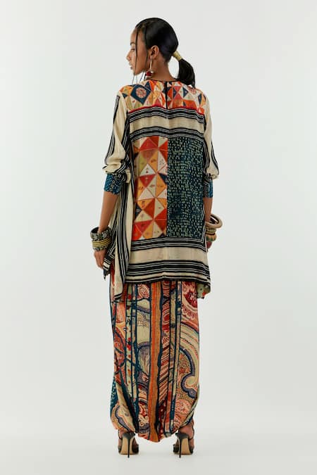 Shop Aseem Kapoor Multi Color Crepe Sequins, Beads Round Mitra Printed Kurta And Draped Trouser Set at Aza Fashions Shop_Aseem Kapoor_Multi Color Crepe Sequins, Beads Round Mitra Printed Kurta And Draped Trouser Set_at_Aza_Fashions