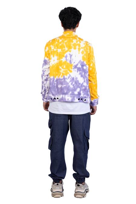 Shop_Theorem_Yellow Cotton, Denim Sunshine Tie Dye Jacket _at_Aza_Fashions