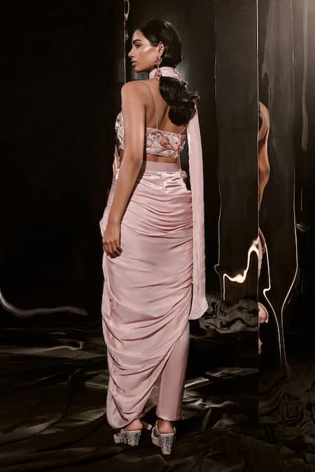 Masumi Mewawalla Sequin Embroidered Blouse Draped Pant Set 