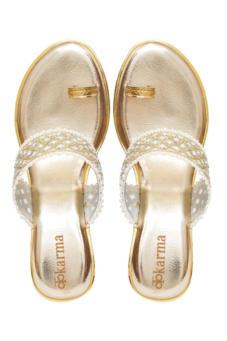 Shop Kkarma Accessories Gold Embroidery Platform Block Heels at Aza Fashions Shop_Kkarma Accessories_Gold Embroidery Platform Block Heels _at_Aza_Fashions