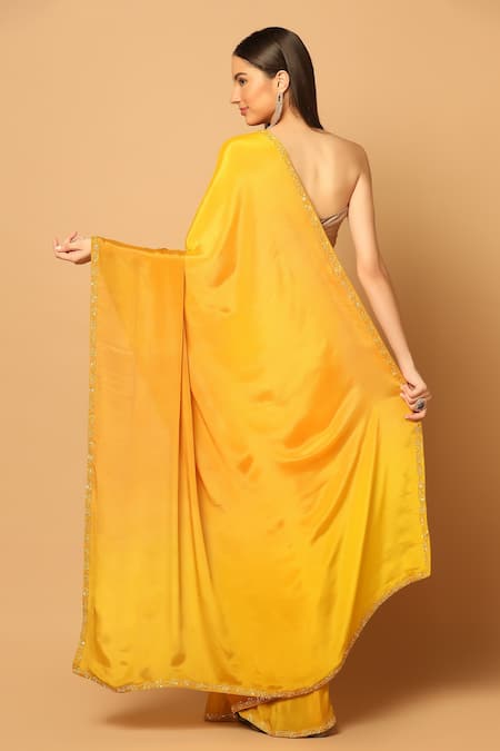 Shop Two Sisters By Gyans Yellow Chiffon Ombre Border Embroidered Saree With Unstitched Blouse Fabric at Aza Fashions Shop_Two Sisters By Gyans_Yellow Chiffon Ombre Border Embroidered Saree With Unstitched Blouse Fabric _at_Aza_Fashions
