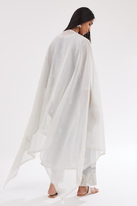 Shop Kora Blue Cotton, Chanderi Sequins, Embroidery Round Neck Printed Straight Kurta Set at Aza Fashions Shop_Kora_Blue Cotton, Chanderi Sequins, Embroidery Round Neck Printed Straight Kurta Set _at_Aza_Fashions