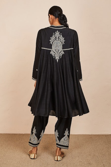 Sue Mue Black Tussar Georgette Anarkali & Salwar Set 