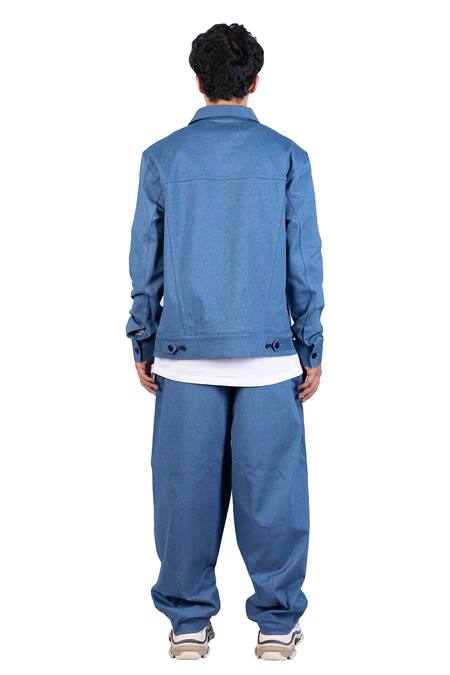 Shop_Theorem_Blue Cotton Explora Melange Denim Jacket _at_Aza_Fashions